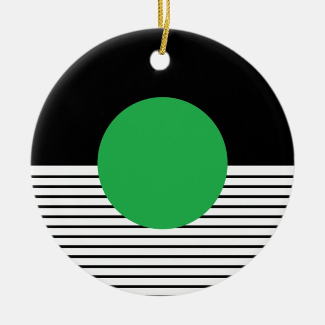 Black White Colorblock & Green Circle Ceramic Ornament (Front)