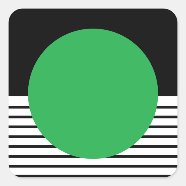 Black White Colorblock & Green Circle Square Sticker (Front)
