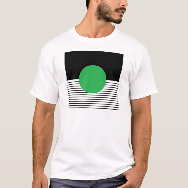 Black White Colorblock & Green Circle T-Shirt (Front)