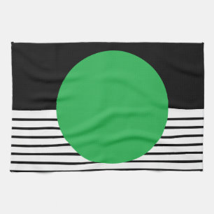 Black White Colorblock & Green Circle Tea Towel