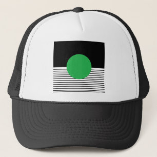 Black White Colorblock & Green Circle Trucker Hat