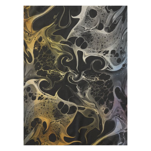 BLACK WHITE COLORFUL SWIRLING WAVY  TABLECLOTH (Front)
