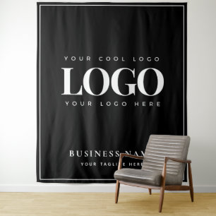 Black White Company Business Logo Frame Backdrop Tapestry