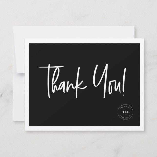 Black White Company Logo Social Simple Thank You Card (Front)