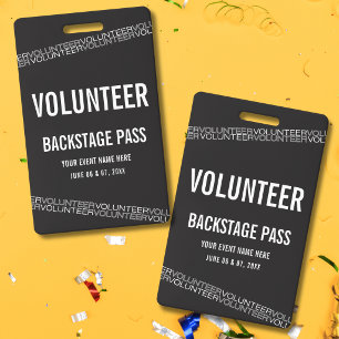 Black White Concert Volunteer All Access Pass  ID Badge