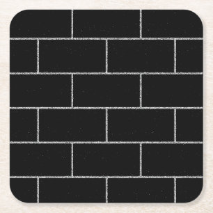 Black White Concrete Bricks Pattern Square Paper Coaster