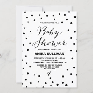 Black & White Confetti Dots Baby Shower Invitation