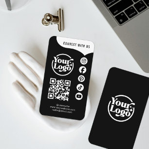 Black White Connect With Us QR Code 5 Social Media Business Card