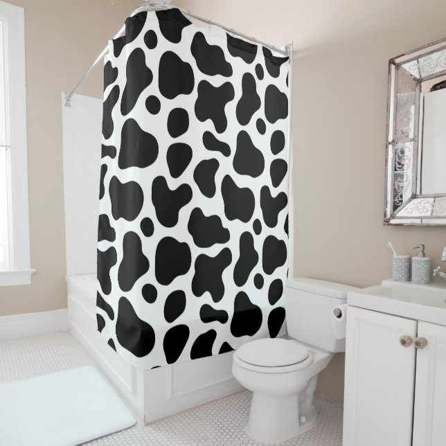 Black White Contours Modern Decorative Shower Curtain (In Situ)
