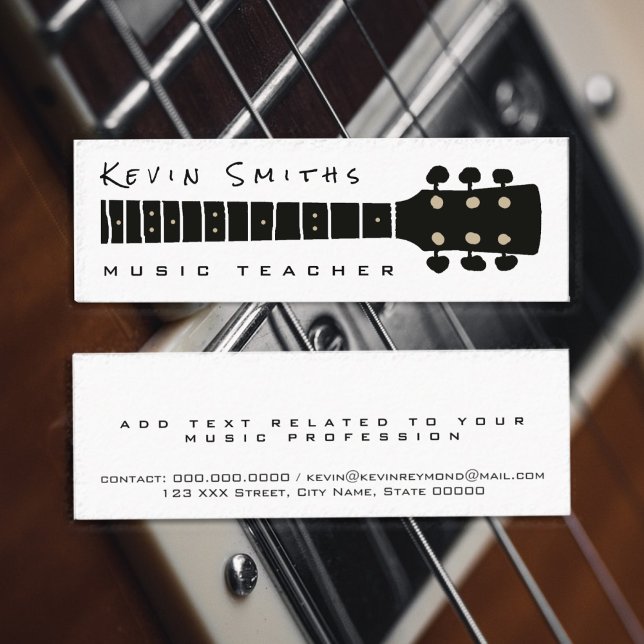 Black / White Cool and Modern Music Teacher Mini Business Card (Creator Uploaded)