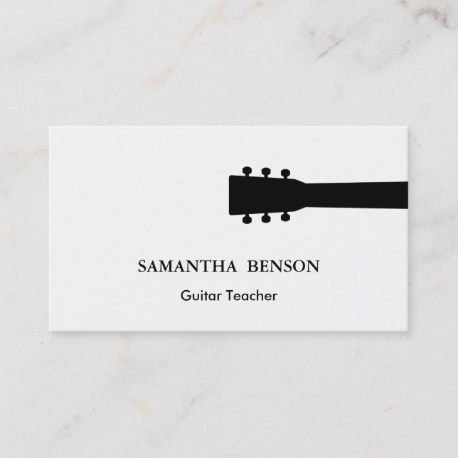 Black & White Cool & Modern Guitar Teacher Music Business Card (Front)