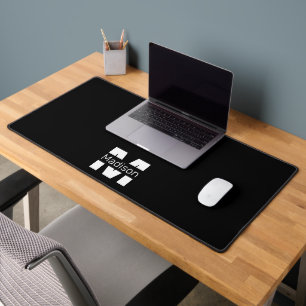 Black white cool modern minimal design Monogram Desk Mat