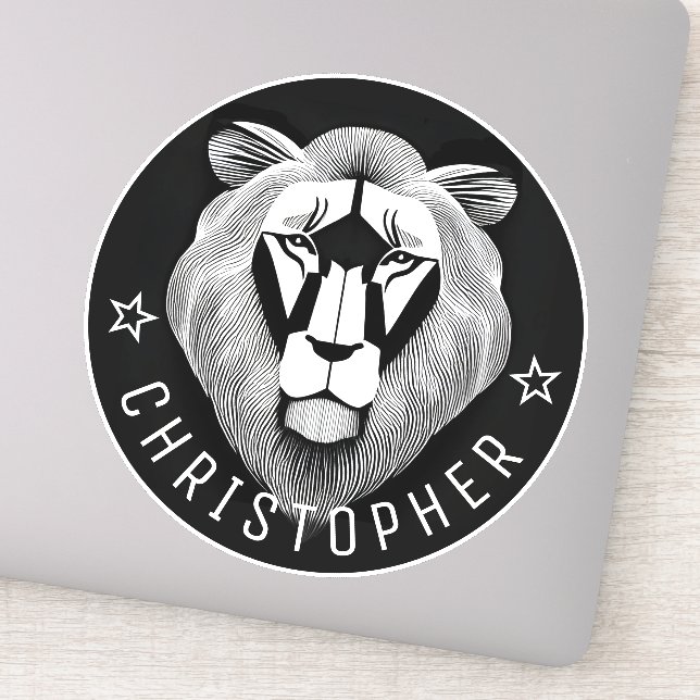     Black & White Cool Modern Old Lion Custom Name (Detail)