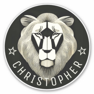Black & White Cool Modern Old Lion Custom Name