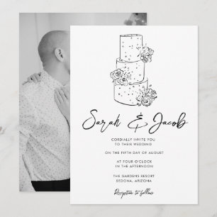 Black & White Coquette Wedding Cake Photo Invitation