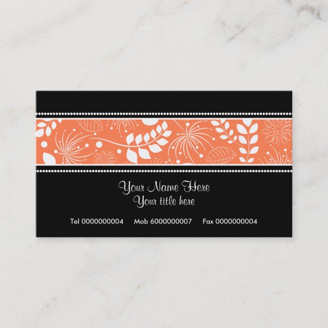 Black, white coral floral border business card (Front)