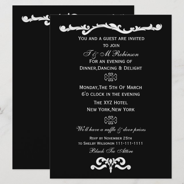 black white corporate event invitations (Front/Back)