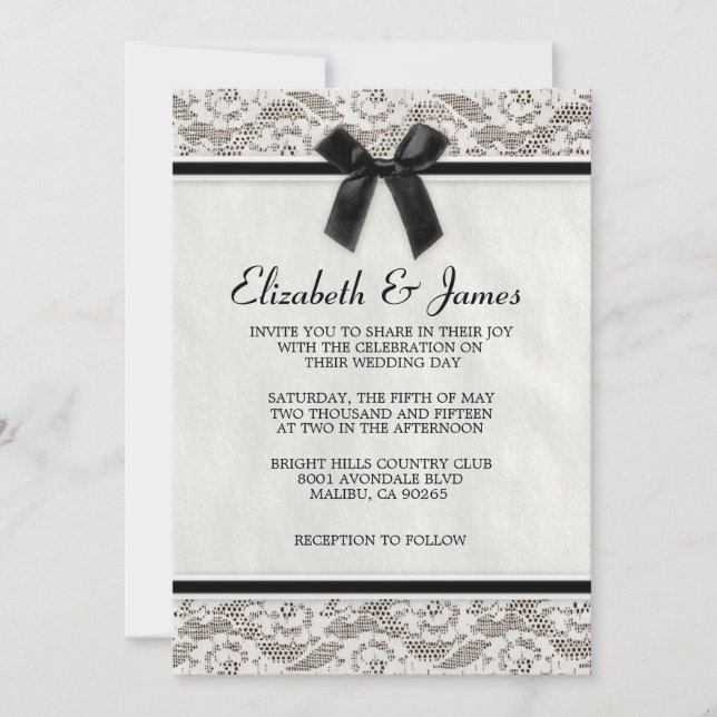 Black & White Country Lace Wedding Invitations (Front)