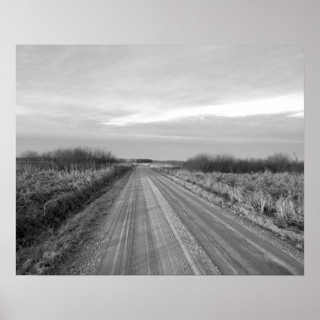 Black & White Country Road 20x16 Poster Print Art (Front)