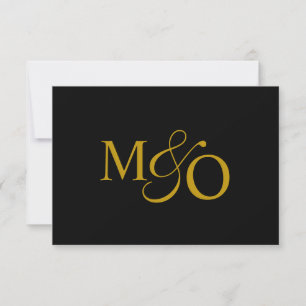 Black White Couple Gold Black Ampersand Monogram Card