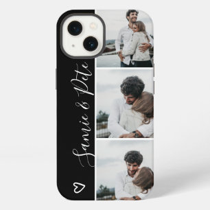 Black white couple names 3 photos collage grid iPhone 13 case