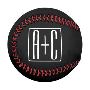 Black & White Couples Initials Baseball