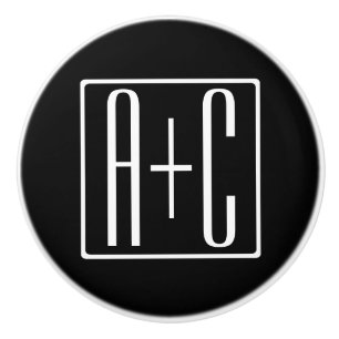 Black & White   Couples Initials Ceramic Knob