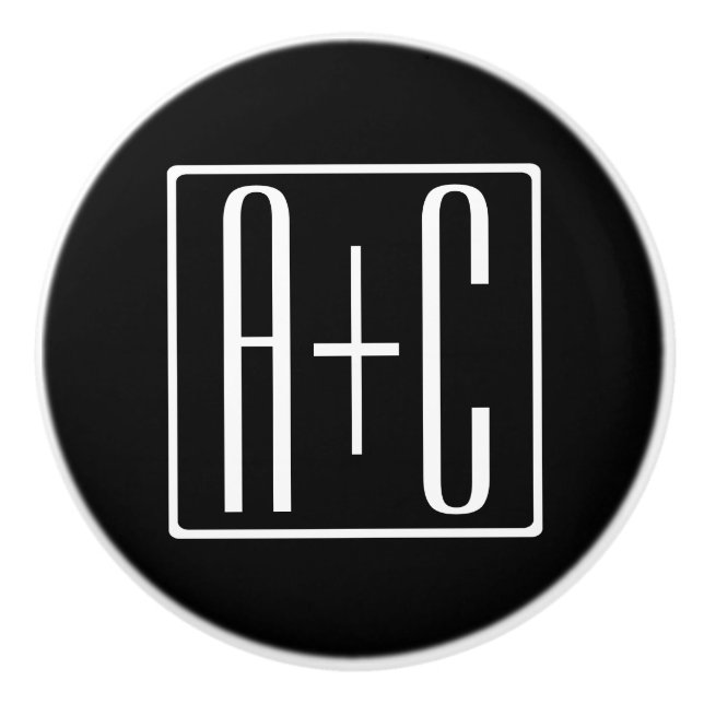 Black & White | Couples Initials Ceramic Knob (Front)