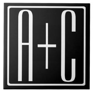Black & White   Couples Initials Ceramic Tile