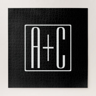 Black & White   Couples Initials Jigsaw Puzzle