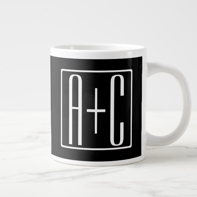 Black & White | Couples Initials Large Coffee Mug (Right)
