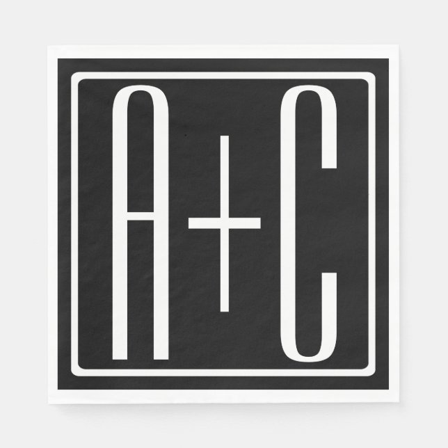 Black & White | Couples Initials Napkin (Front)