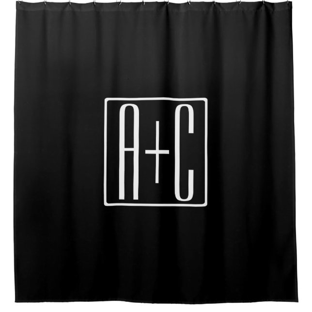 Black & White | Couples Initials Shower Curtain (Front)