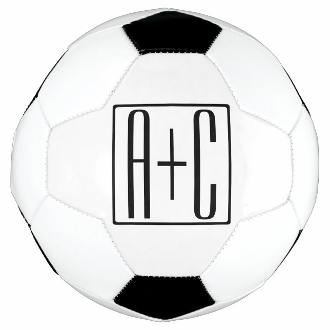 Black & White | Couples Initials Soccer Ball (Front)