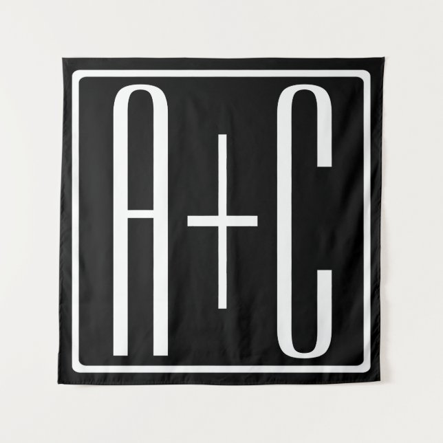 Black & White | Couples Initials Tapestry (Front)
