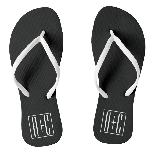 Black & White | Couples Initials Thongs (Footbed)