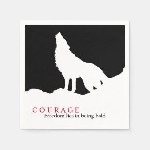 Black White Courage Quote Wolf Napkin