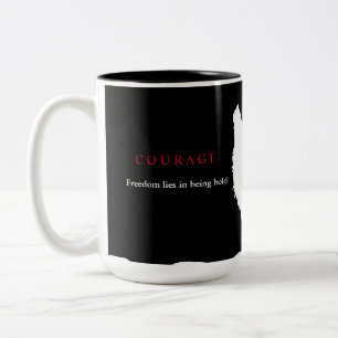 Black White Courage Quote Wolf Two-Tone Coffee Mug