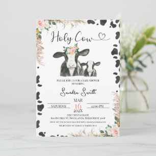 Black White Cow Calf Floral Cow Print Baby Shower Invitation