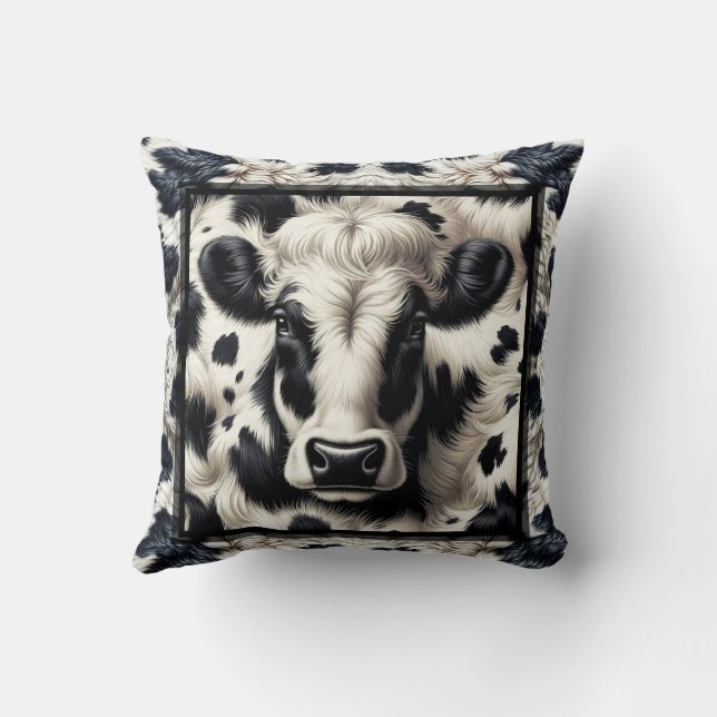 Black & White Cow Cowhide Fur Furry Look Cushion (Back)