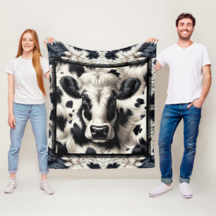 Black & White Cow Cowhide Fur Furry Look Fleece Blanket