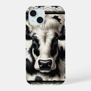 Black & White Cow Cowhide Fur Furry Look iPhone 15 Case
