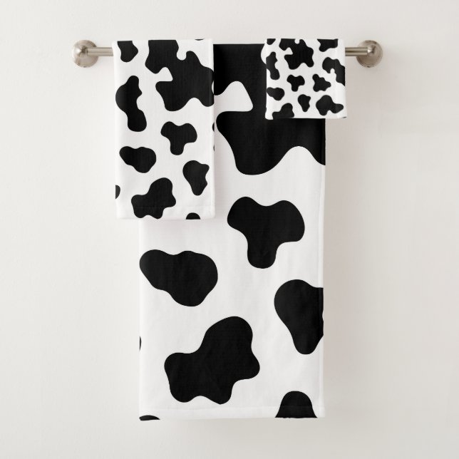 Black & White Cow Cowhide Print Bath Towel Set (Insitu)