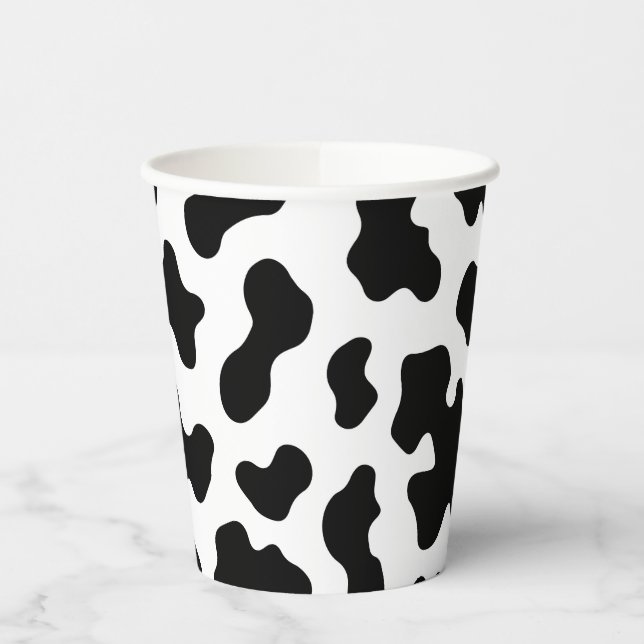 Black & White Cow Cowhide Print Birthday Party Paper Cups (Left)