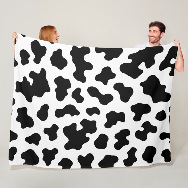 Black & White Cow Cowhide Print Fleece Blanket (In Situ)