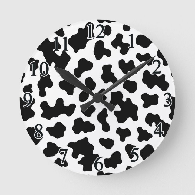 Black & White Cow Cowhide Print  Round Clock (Front)