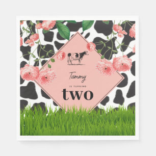 Black & White Cow Farm Animal Birthday Party Pink Napkin