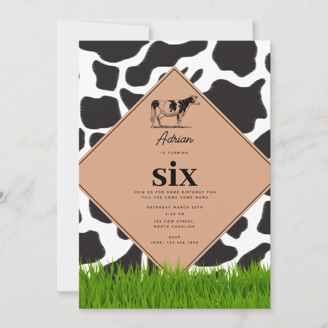 Black & White Cow Farm Animal Birthday Party Theme Invitation (Front)
