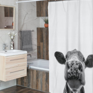 Black White Cow Modern Farmhouse Rustic Shower Curtain