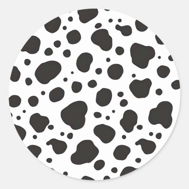 Black White Cow Pattern Classic Round Sticker (Front)